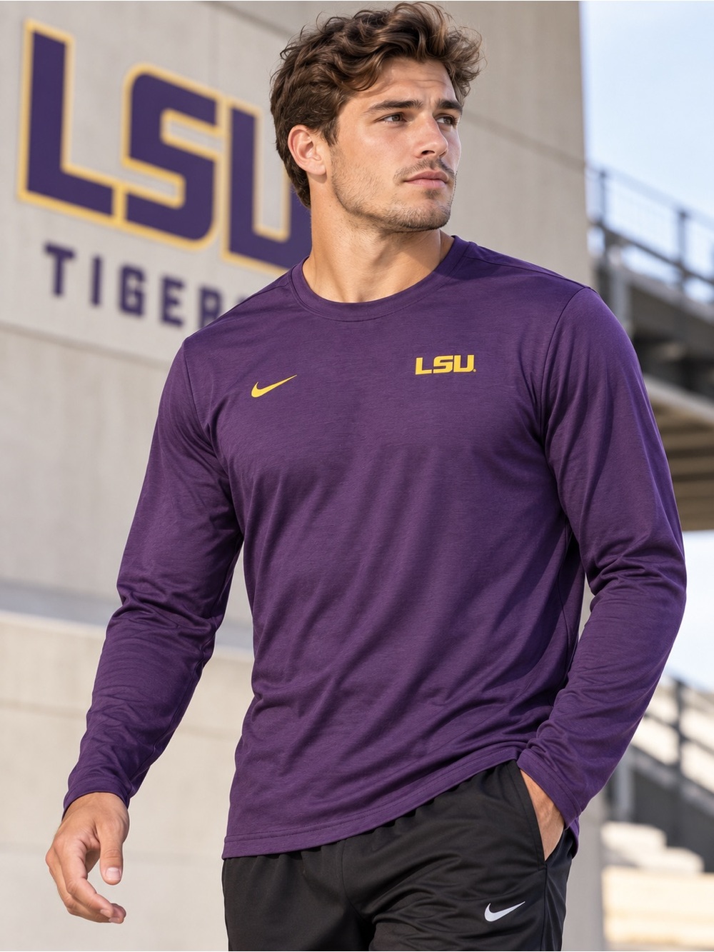 Nike LSU Tigers Dri-FIT Men’s XXL Purple Long Sleeve Performance Shirt
